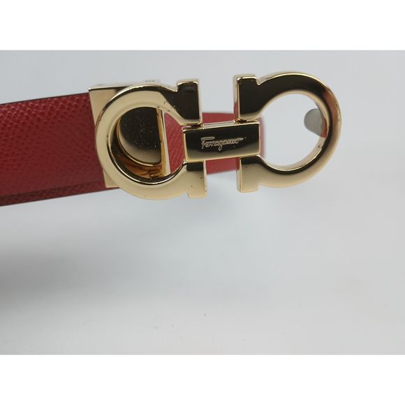 Salvatore Ferragamo Women\'s Red Black Reversible Leather Belt Gold Gancini 100 main image 5